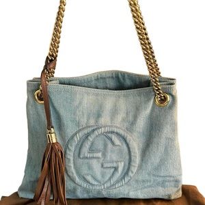 GUCCI Medium SoHo Chain Tote Denim